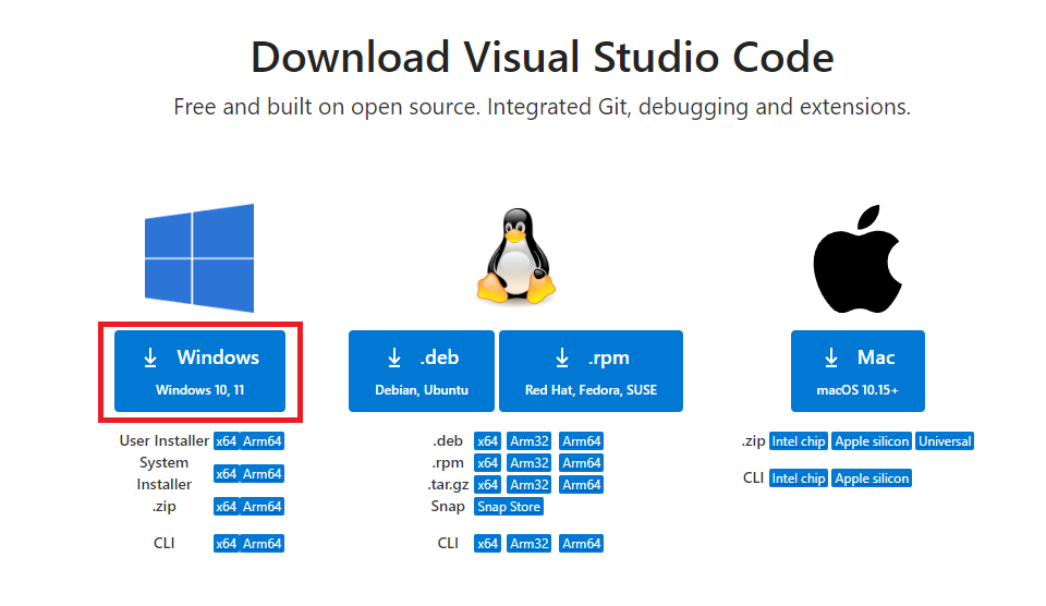 vscodeのダウンロードページの画面表示