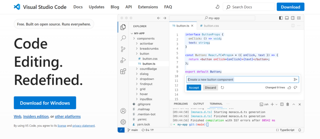 vscodeの公式ホームページ画面