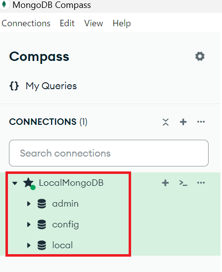 MongoDB compass LocalMongoDB作成完了画面