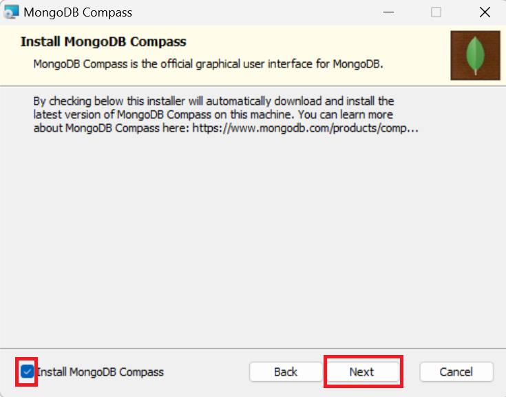 MongoDBサーバーインストーラーCompassインストール画面