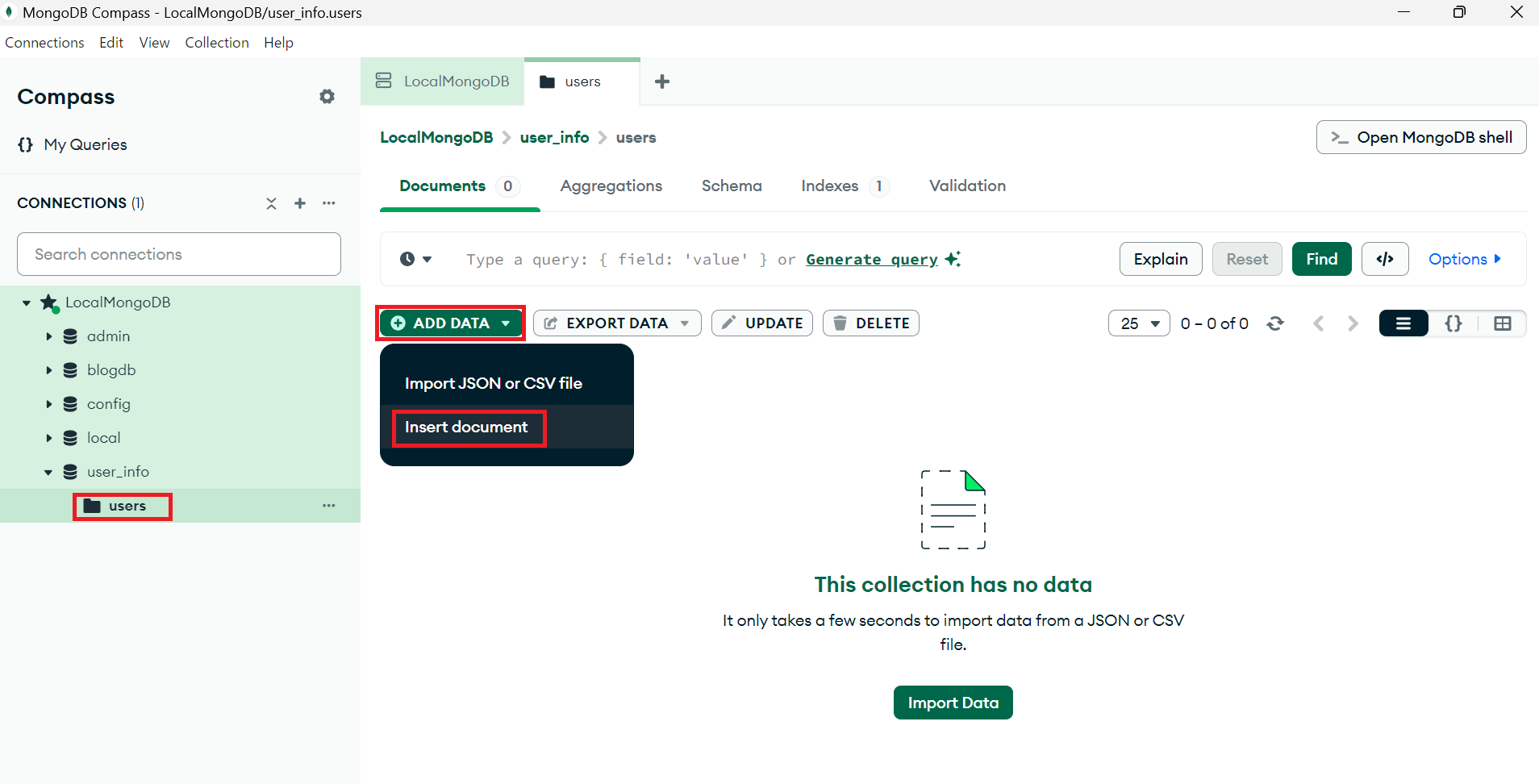 Compassでのデータベース作成画面3